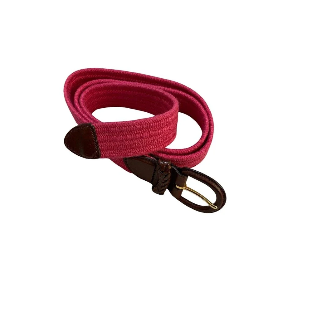 Talbots Stretch Belt Genuine Leather Trim Dark Pink XL